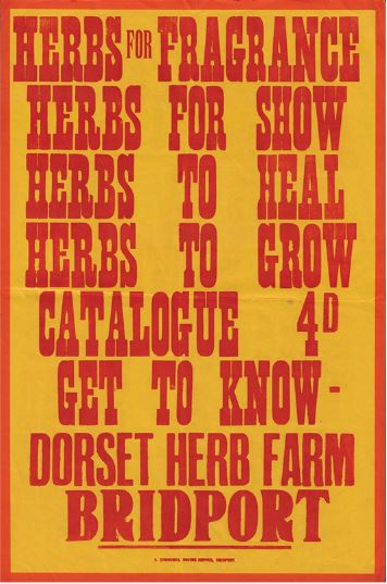 1957; A very early poster for Dorwest, when it was still known as Dorset Herb Farm