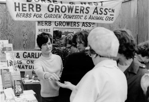 1968; Mary busy on the trade stand at the Harrogate Show in Yorkshire